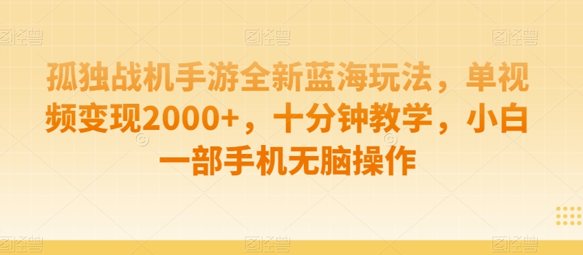 孤独战机手游全新蓝海玩法，单视频变现2000+，十分钟教学，小白一部手机无脑操作【揭秘】-源创资源网