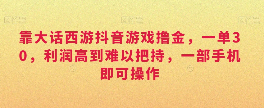 靠大话西游抖音游戏撸金，一单30，利润高到难以把持，一部手机即可操作，日入3000+【揭秘】-源创资源网