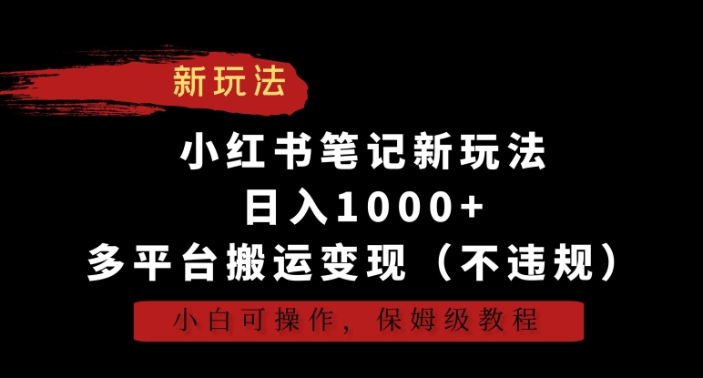 小红书笔记新玩法，日入1000+，多平台搬运变现（不违规），小白可操作，保姆级教程【揭秘】-源创资源网