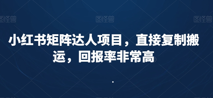 小红书矩阵达人项目，直接复制搬运，回报率非常高-源创资源网