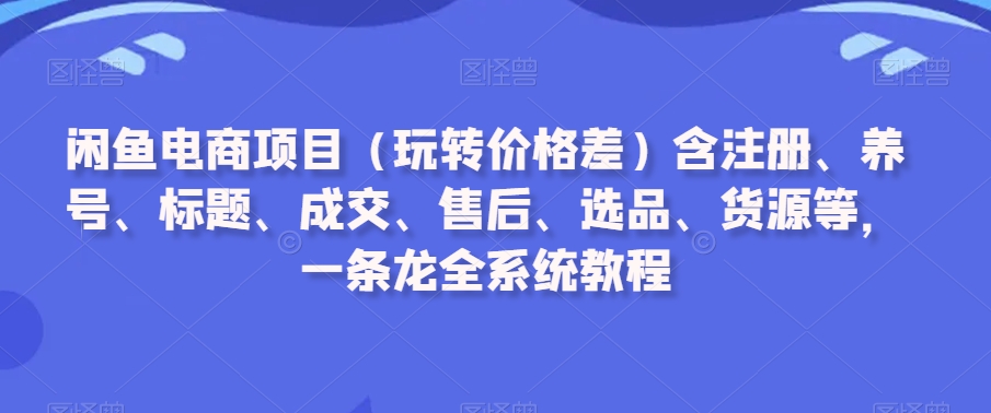 闲鱼电商项目（玩转价格差）含注册、养号、标题、成交、售后、选品、货源等，一条龙全系统教程-源创资源网