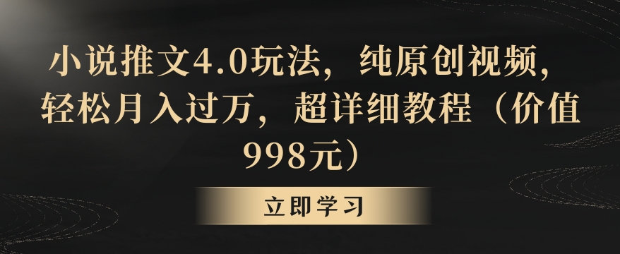 小说推文4.0玩法，纯原创视频，轻松月入过万，超详细教程（价值998元）【揭秘】-源创资源网