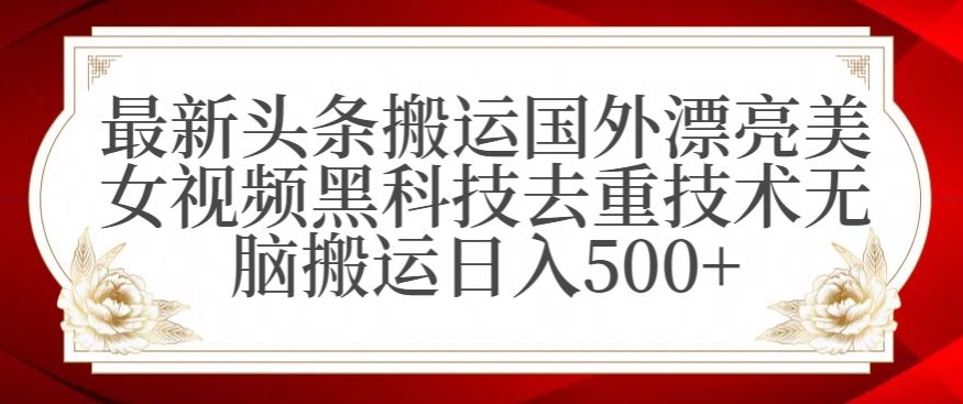 最新头条搬运国外漂亮美女视频黑科技去重技术无脑搬运日入500+【揭秘】-源创资源网