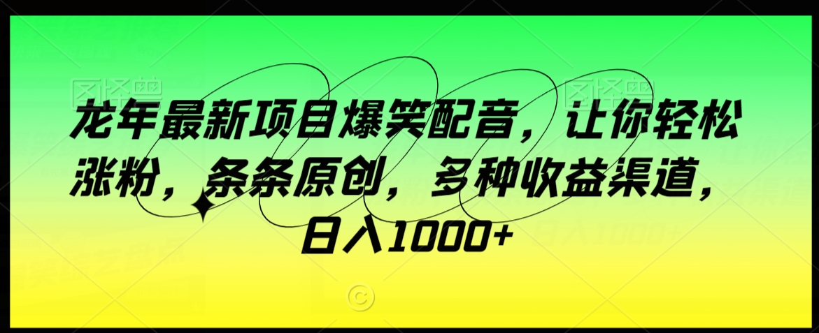 龙年最新项目爆笑配音，让你轻松涨粉，条条原创，多种收益渠道，日入1000+【揭秘】-源创资源网