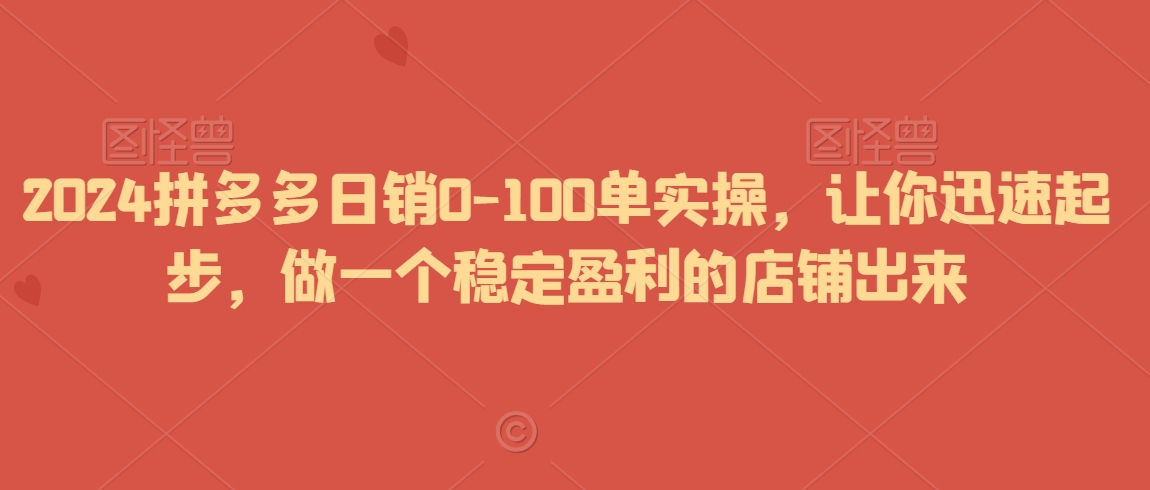 2024拼多多日销0-100单实操，让你迅速起步，做一个稳定盈利的店铺出来-源创资源网
