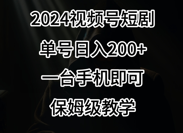 2024风口，视频号短剧，单号日入200+，一台手机即可操作，保姆级教学【揭秘】-源创资源网