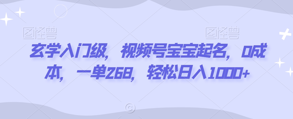 玄学入门级，视频号宝宝起名，0成本，一单268，轻松日入1000+【揭秘】-源创资源网