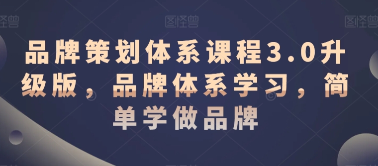 品牌策划体系课程3.0升级版，品牌体系学习，简单学做品牌-源创资源网