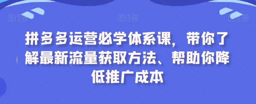 拼多多运营必学体系课，带你了解最新流量获取方法、帮助你降低推广成本-源创资源网