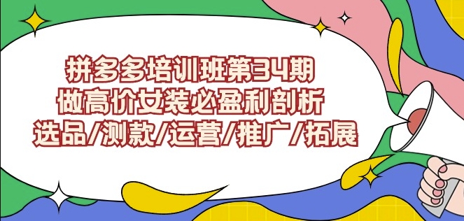 拼多多培训班第34期：做高价女装必盈利剖析选品/测款/运营/推广/拓展-源创资源网