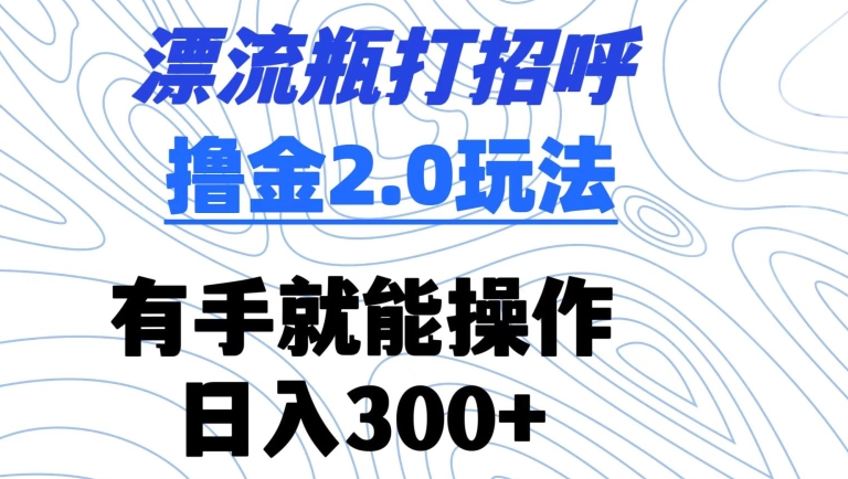 漂流瓶打招呼撸金2.0玩法，有手就能做，日入300+【揭秘】-源创资源网