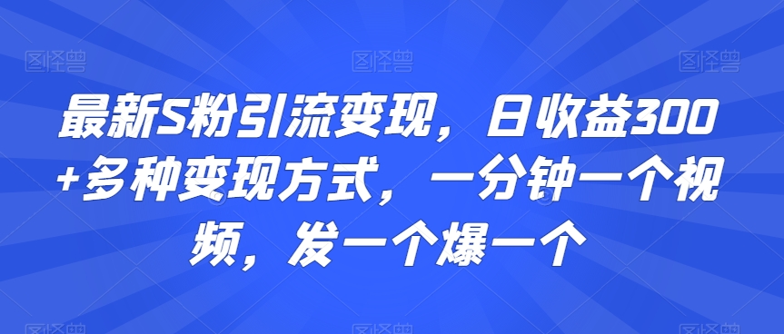 最新S粉引流变现，日收益300+多种变现方式，一分钟一个视频，发一个爆一个【揭秘】-源创资源网