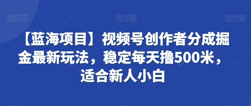 【蓝海项目】视频号创作者分成掘金最新玩法，稳定每天撸500米，适合新人小白【揭秘】-源创资源网
